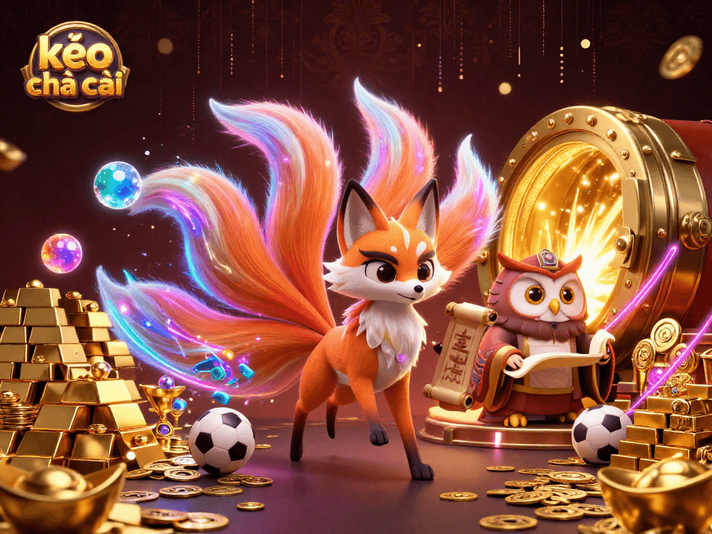 Experience dynamic sports betting with kèo nhà cái showcased in this vibrant 3D scene, full of treasure.