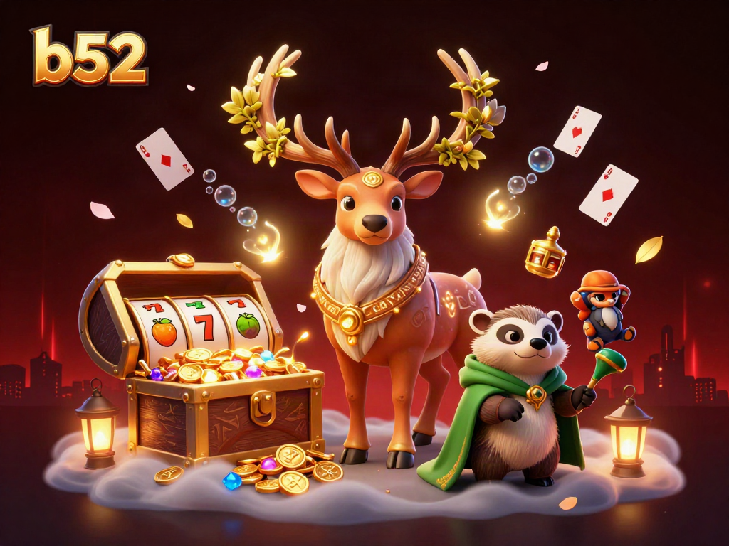 Win big at b52 casino with an enchanting illustration of luck and game elements