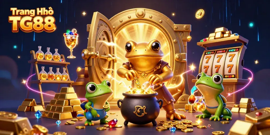 Experience thrilling wins on Trang Chủ TG88 with captivating 3D casino visuals featuring treasures and gold.