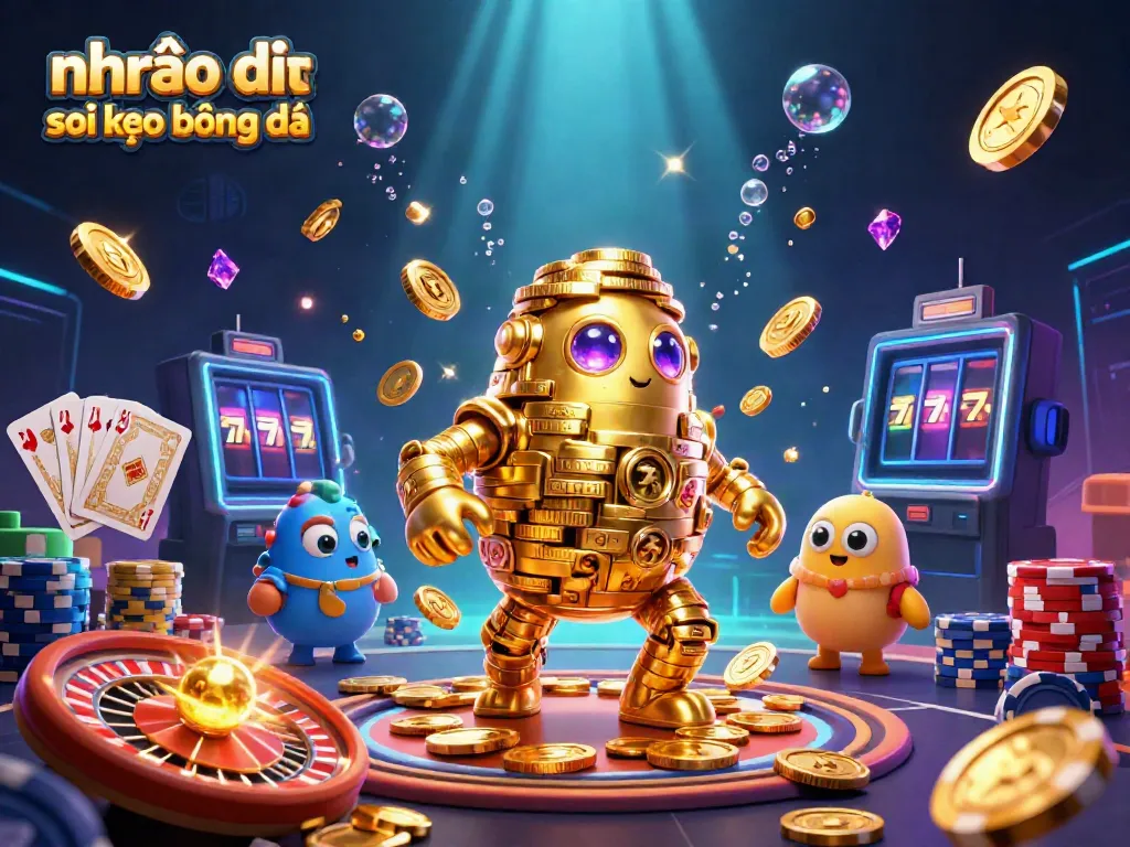 Engaging 3D illustration showcasing nhận định soi kèo bóng đá with dynamic casino elements and vibrant characters.