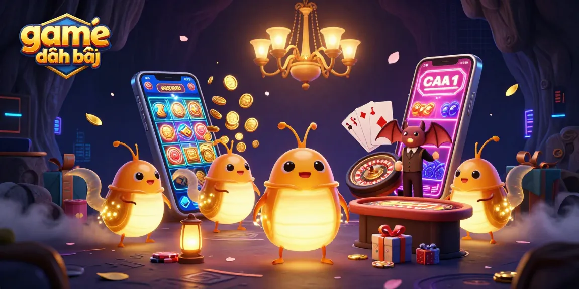 Experience game đánh bài with vibrant casino elements and enchanting glowworms in a dynamic scene.