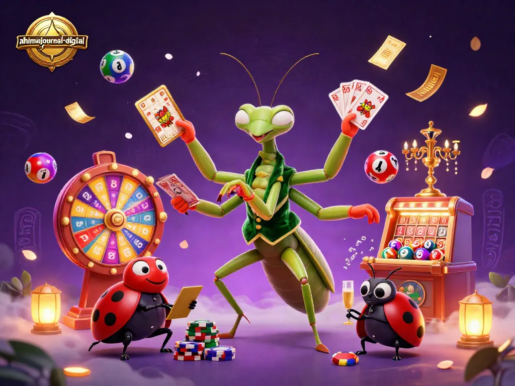 Experience the excitement of ahimajournal-digital with a giant mantis dealer and vibrant casino elements.