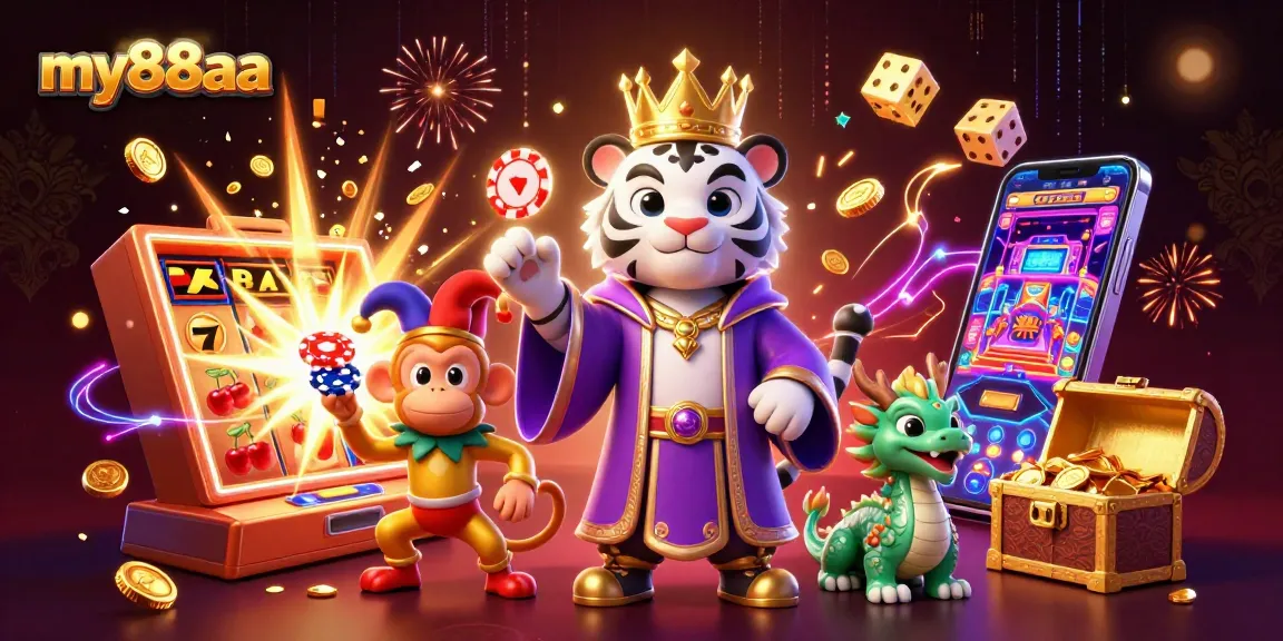 Experience the excitement of my88aa with vibrant casino elements and dynamic characters in a stunning scene.