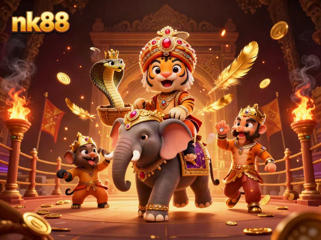 Engage in thrilling gameplay at nk88 with a vibrant 3D casino scene featuring exotic elements and characters.