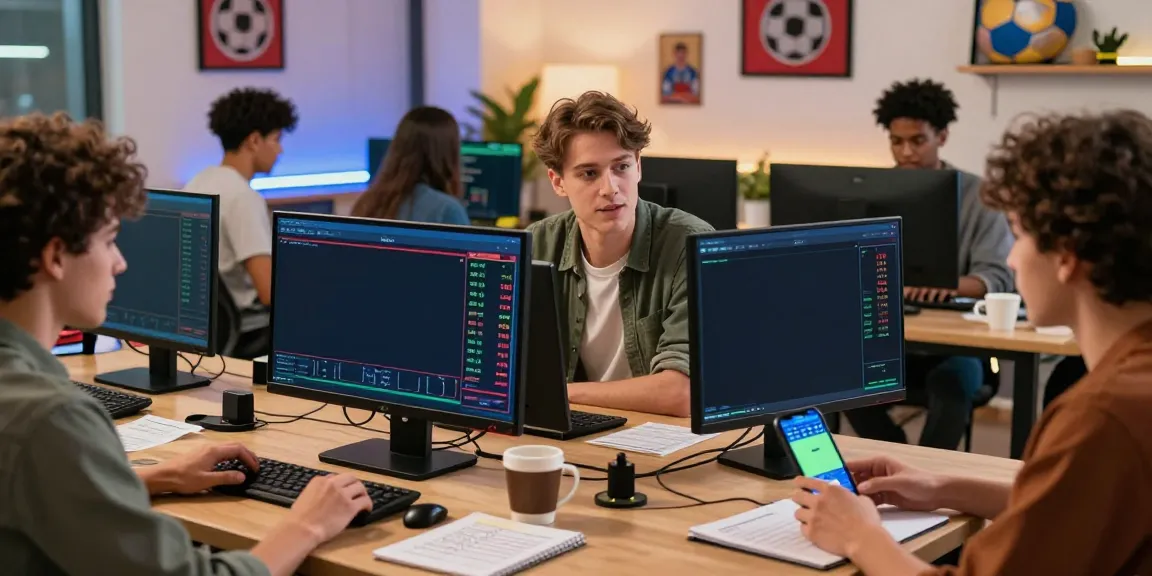 Exciting online sports betting experience at https://8kbeteu.com/ with players discussing strategies and checking live events.