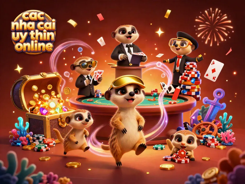Engage with cac nha cai uy tin online showcasing meerkats managing a vibrant casino in a colorful underwater scene.