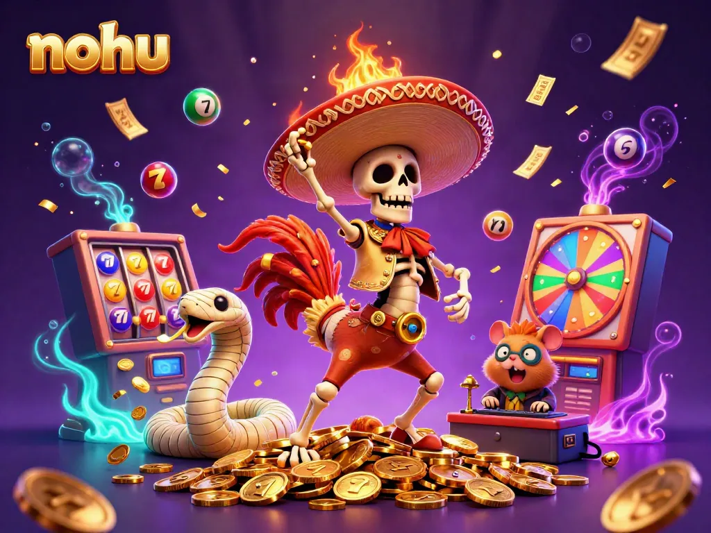 Celebrate big wins at nohu with vibrant casino characters dancing on golden coins.