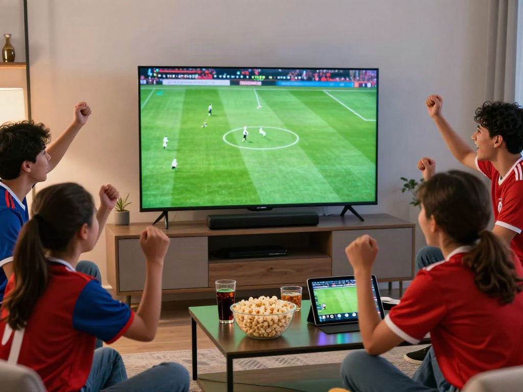 Fans excitedly watching Gavangtv football match in a modern living room.