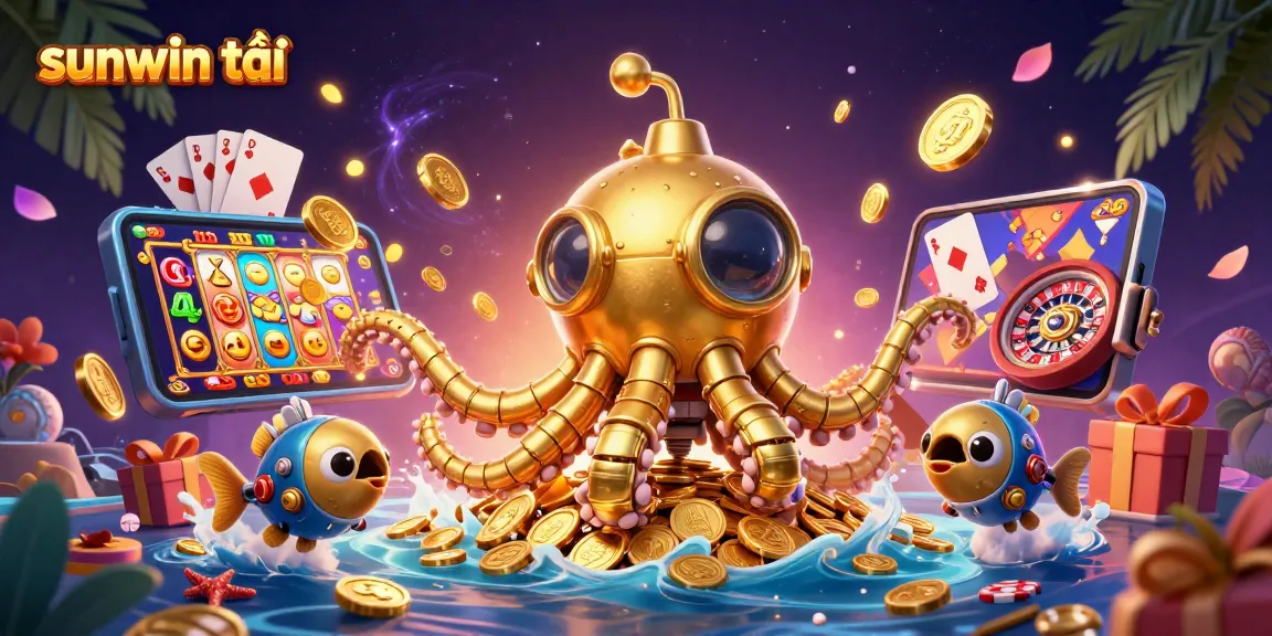 Experience sunwin tải with the golden kraken hybrid surfacing in a vibrant casino scene.