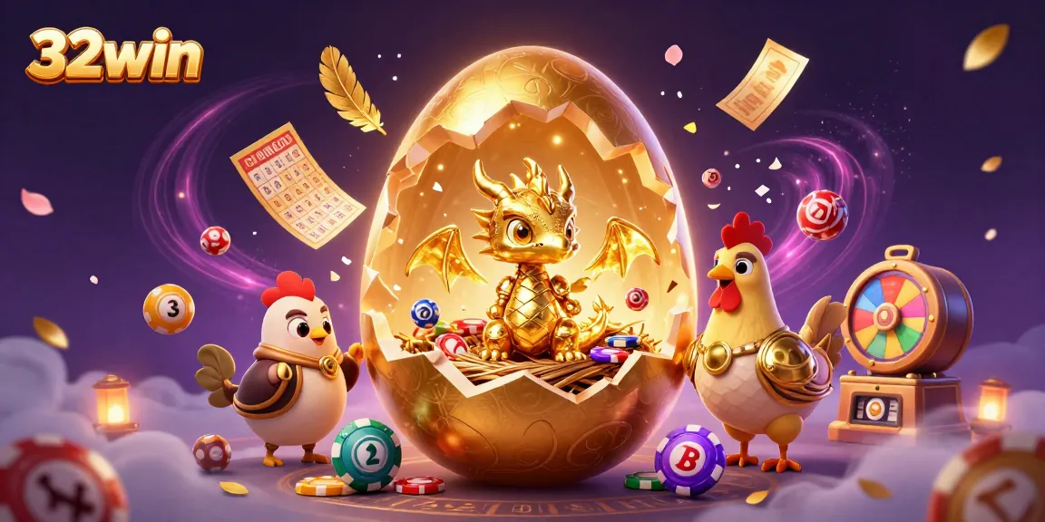 Experience gaming magic with 32win's golden dragon and vibrant lottery elements.