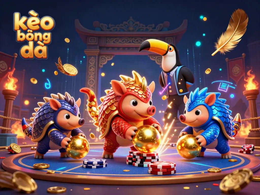 Experience kèo bóng đá with dynamic pangolins competing amid golden chips and vibrant visuals