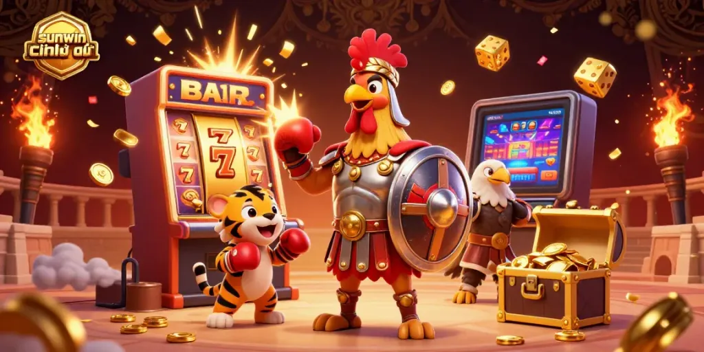 Engage in thrilling gameplay with sunwin chính thức, featuring a gladiator rooster and exciting slot machines.