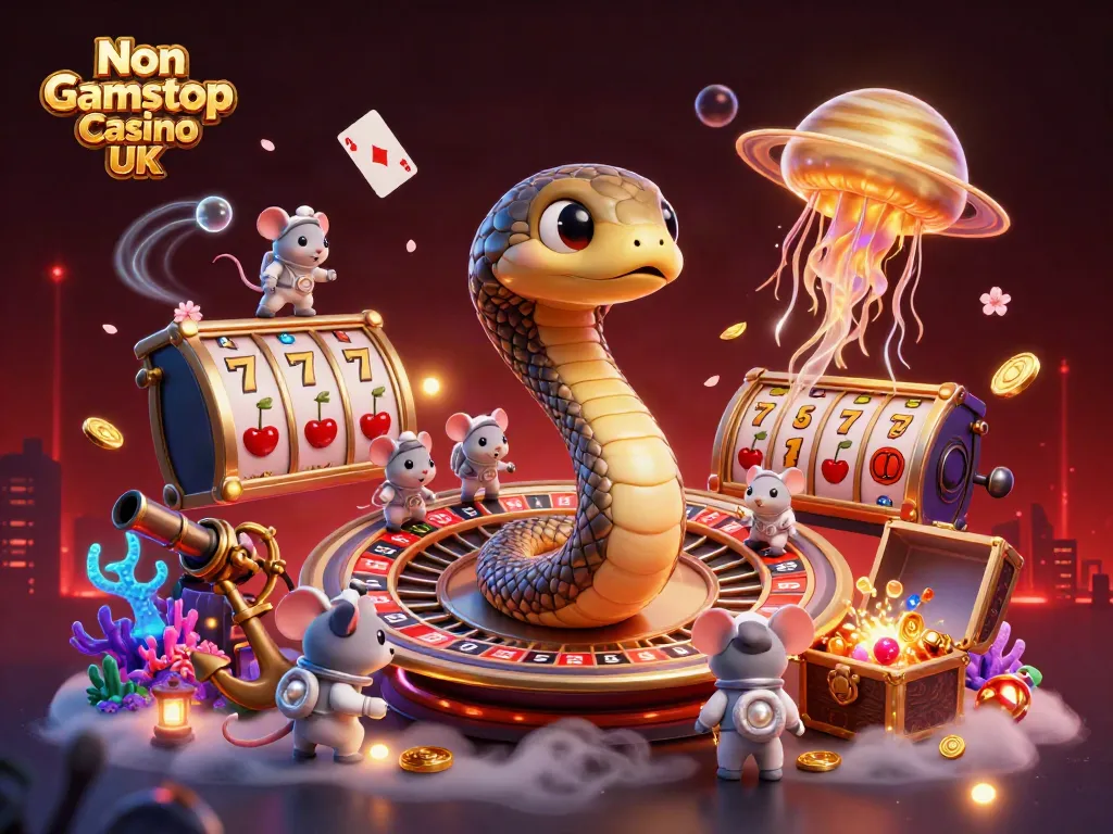 Experience the thrill of Non Gamstop Casino UK with cosmic dealers and vibrant space-themed gaming elements.