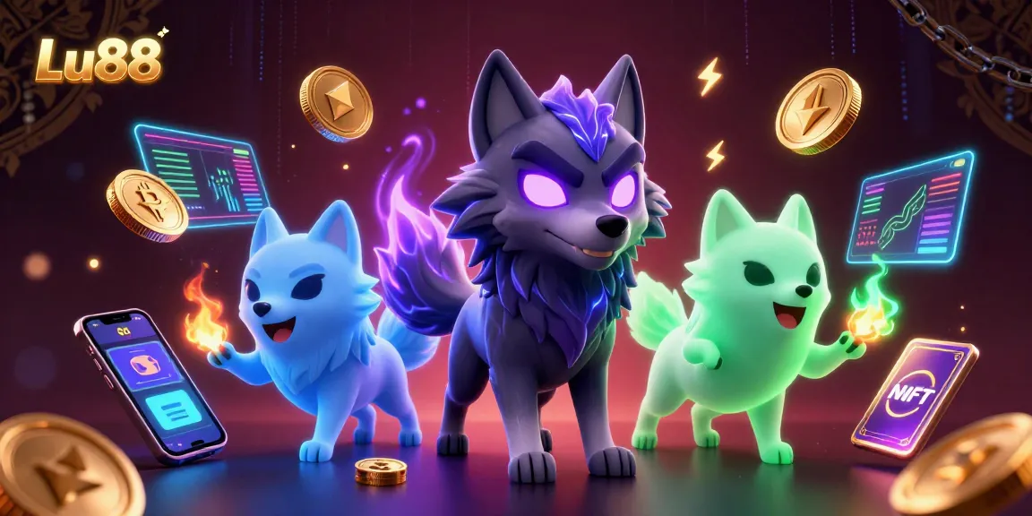 Bet on Lu88 with a vibrant 3D casino illustration featuring ghostly wolves and glowing coins.