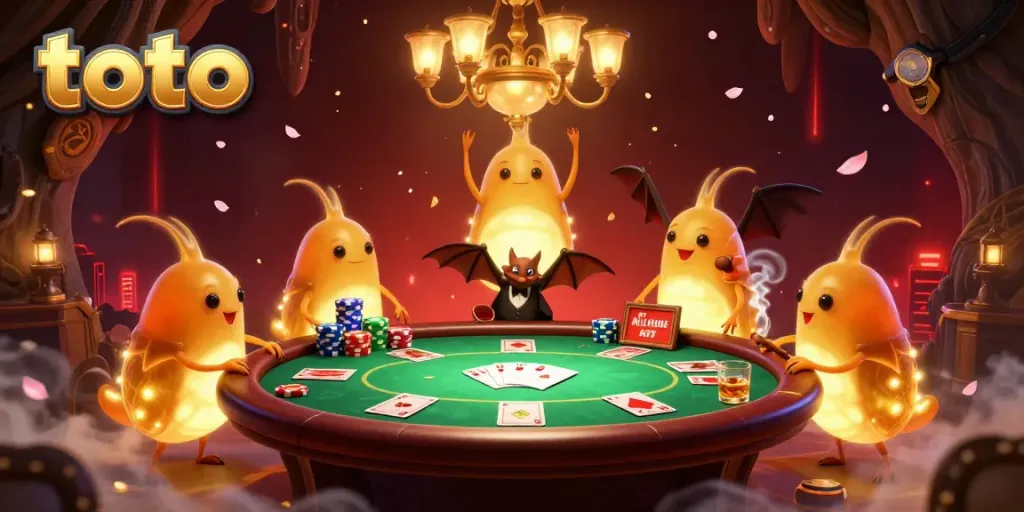 Experience the thrill of toto at a lively cave casino lit by glowworms and featuring vibrant poker action.