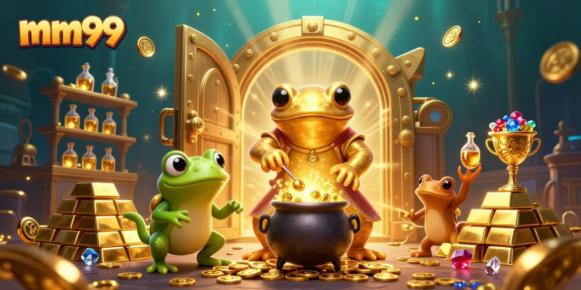 Experience the enchanting world of mm99 with a golden salamander alchemist creating wealth in a magical casino.
