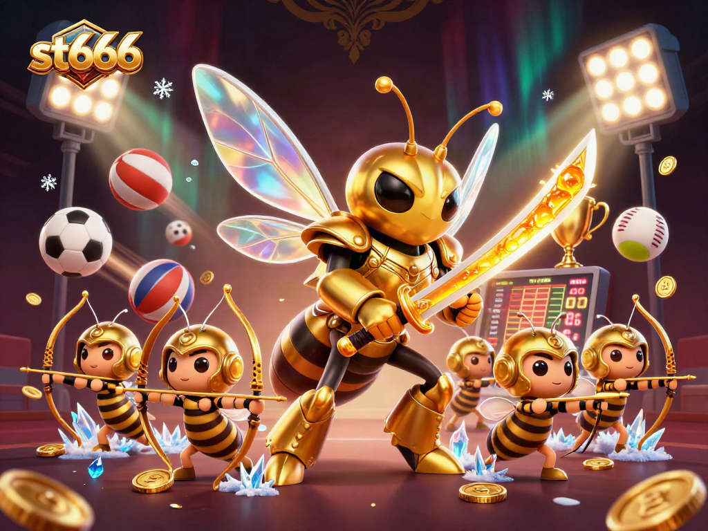 Engage with st666’s dynamic sports betting scene featuring a golden hornet and bee archers in action.