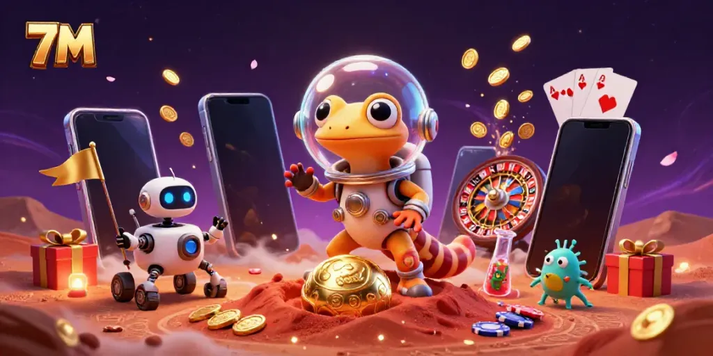 Experience thrilling 7M gameplay with a Martian gecko uncovering a hidden casino.