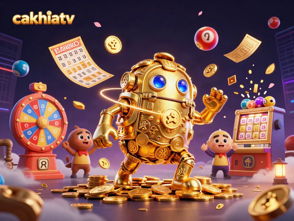 Experience thrilling action on cakhiatv with a golden golem and dynamic lottery elements.
