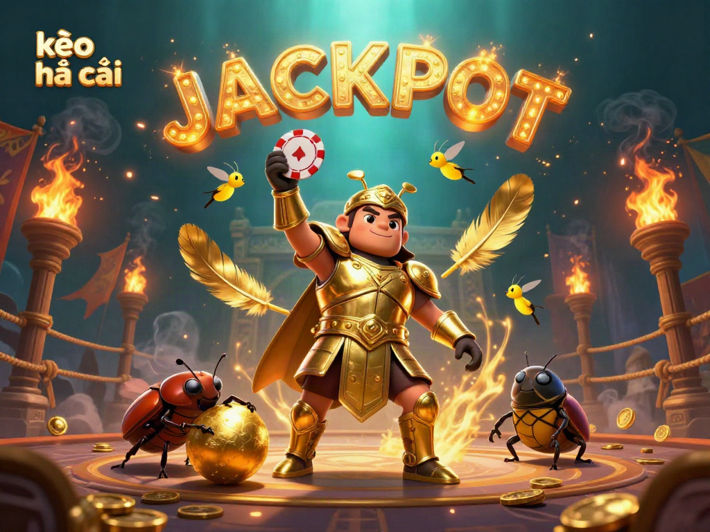 Engage with kèo nhà cái by witnessing a triumphant beetle lifting a poker chip amidst a vibrant casino atmosphere.