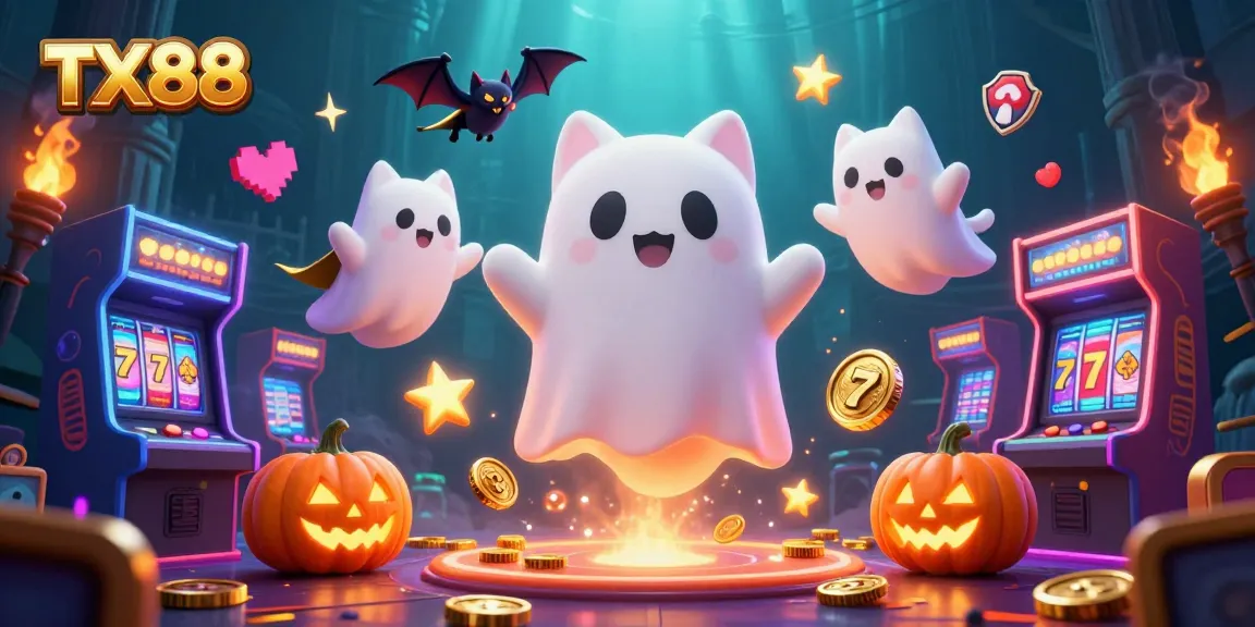 Engage with TX88 at a haunted casino where ghostly cats play amidst glowing slot machines.