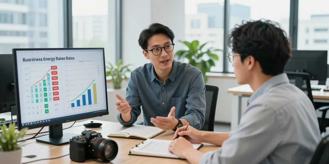 Business energy comparison uk 2026 consultation scene with an advisor explaining savings to a client.