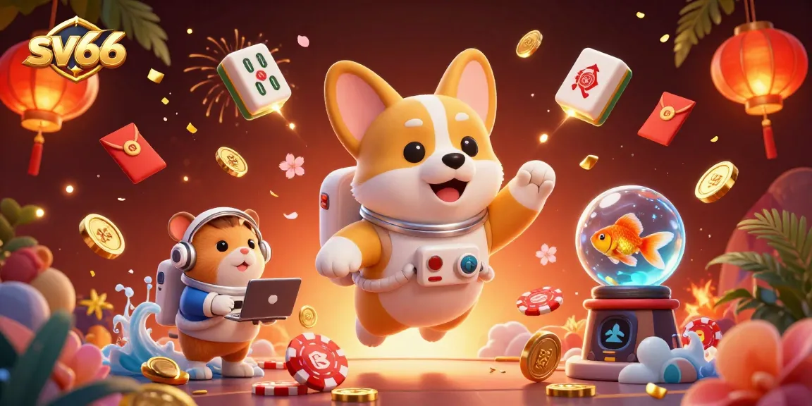 Spin the luck with sv66 in a vibrant casino scene featuring a cheerful astronaut corgi.