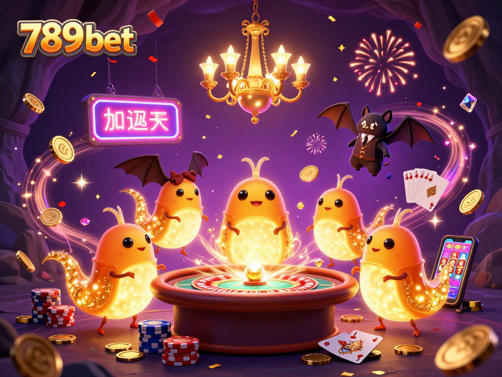 Experience the excitement of 789bet with vibrant glowworms and a bat dealer in an animated casino scene.