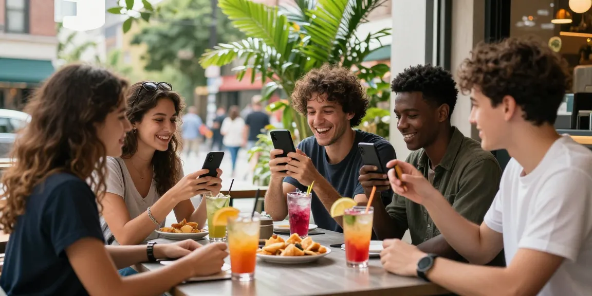 Group of friends enjoying rokok88-inspired mocktails at a vibrant outdoor café.
