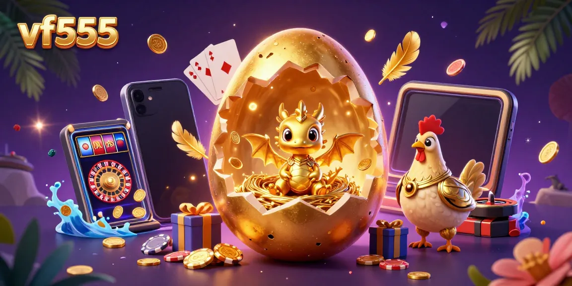 Experience the magical vf555 casino world featuring a golden dragon and vibrant gaming elements.