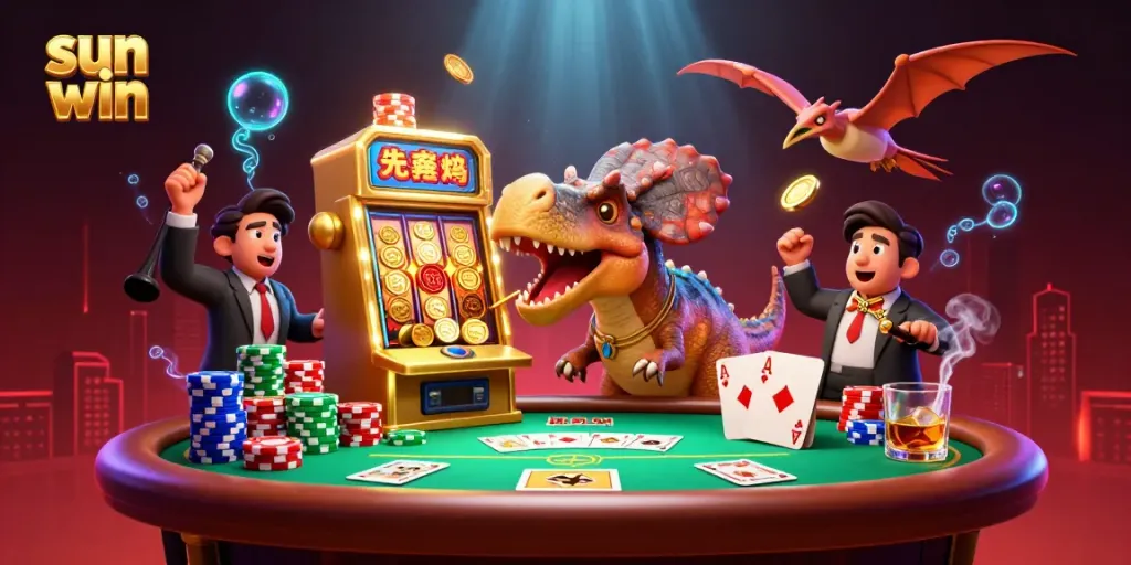 Experience sun win where dinosaurs bring the jackpot to life in this vivid casino scene.