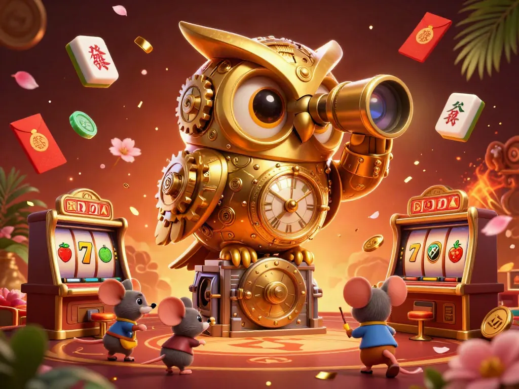 Experience thrilling action at sun win with lively mice patrons enjoying slot machines and festive gambling elements.