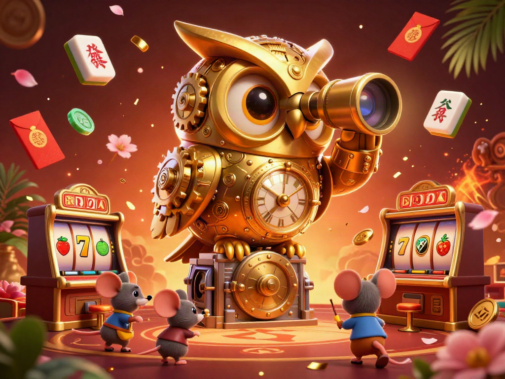 Experience thrilling action at sun win with lively mice patrons enjoying slot machines and festive gambling elements.