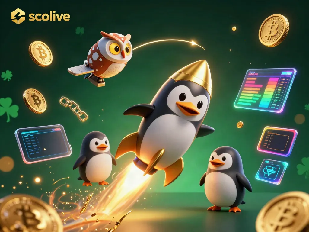 Socolive penguin blasts off to a casino space station surrounded by crypto elements, symbolizing online gambling.