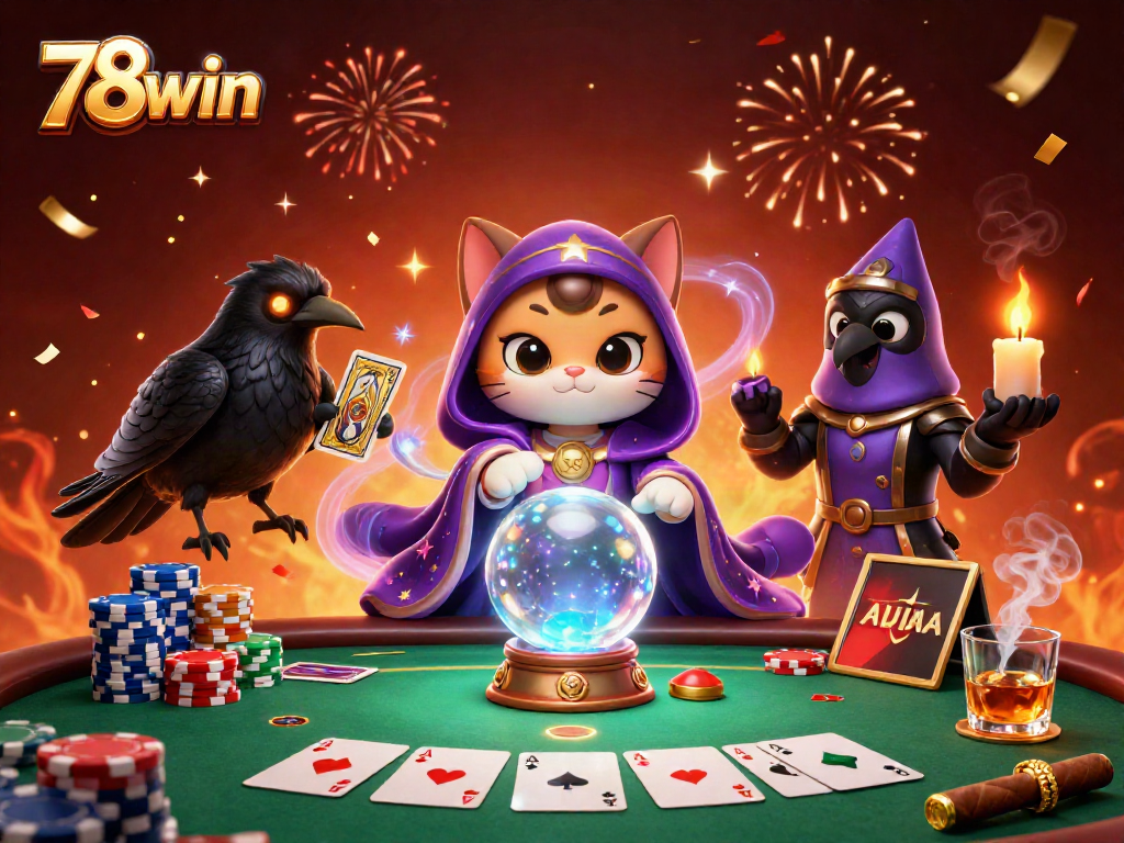 Engage with 78win's lively poker scene featuring mystical characters and colorful game elements.