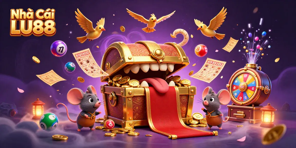 Engage with Nhà Cái LU88's vibrant gambling world filled with dynamic lottery balls and treasure.