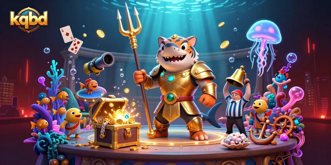 kqbd displays a ferocious trading atmosphere featuring a golden shark in gladiator armor amidst vivid underwater elements and action.