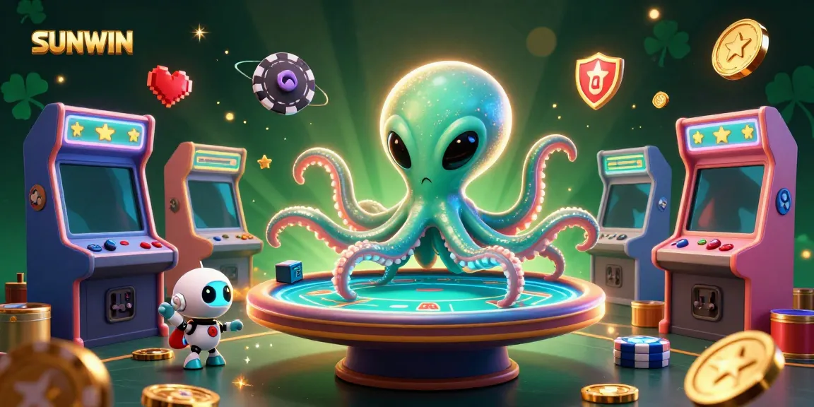 Experience thrilling casino excitement with SUNWIN featuring an alien octopus managing a holographic poker table.