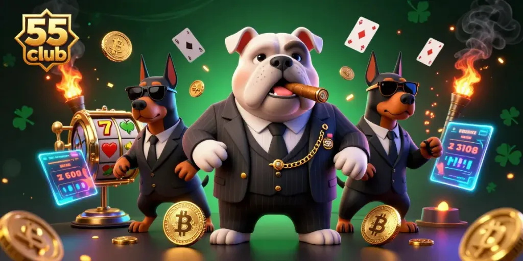 Engage in thrilling gaming experiences at 55 club with this vibrant illustrated casino scene.