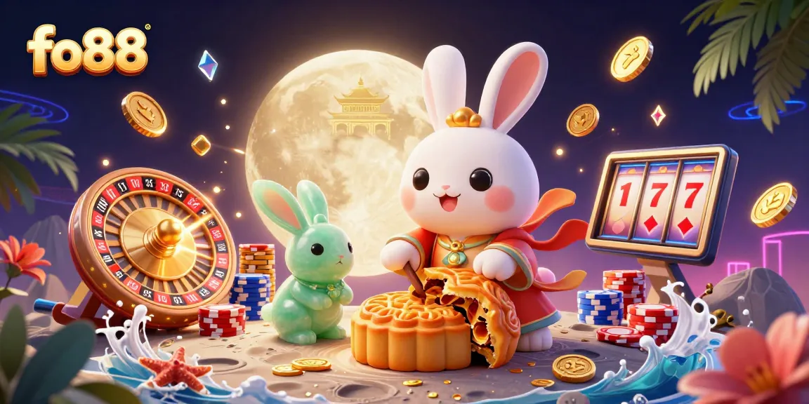 Engage in thrilling winning chances at fo88 with moon rabbits and golden jackpot delights displayed.