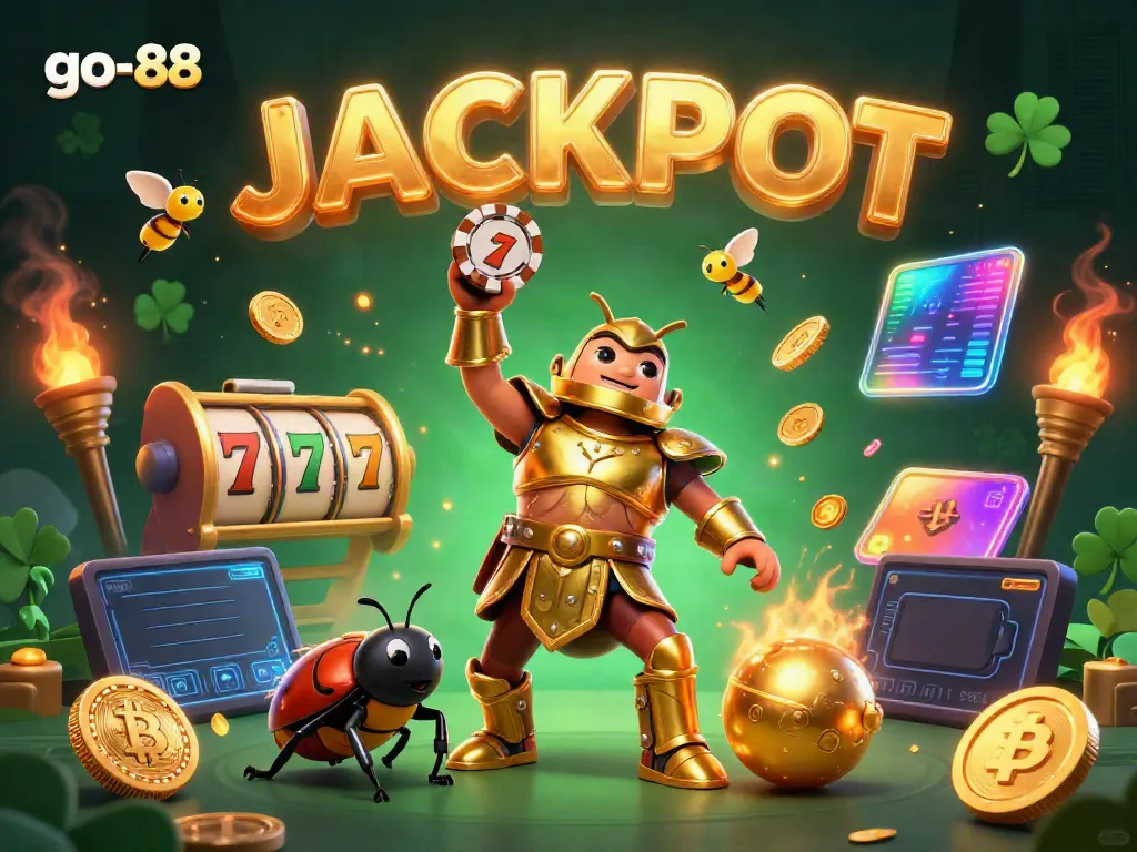Experience exhilarating jackpots at go-88 with a dynamic 3D scene showcasing thrilling casino elements.