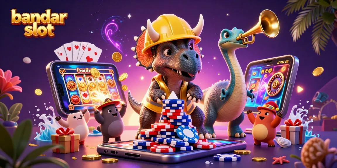 Experience vibrant bandar slot gaming with animated dinosaurs and dynamic casino elements.