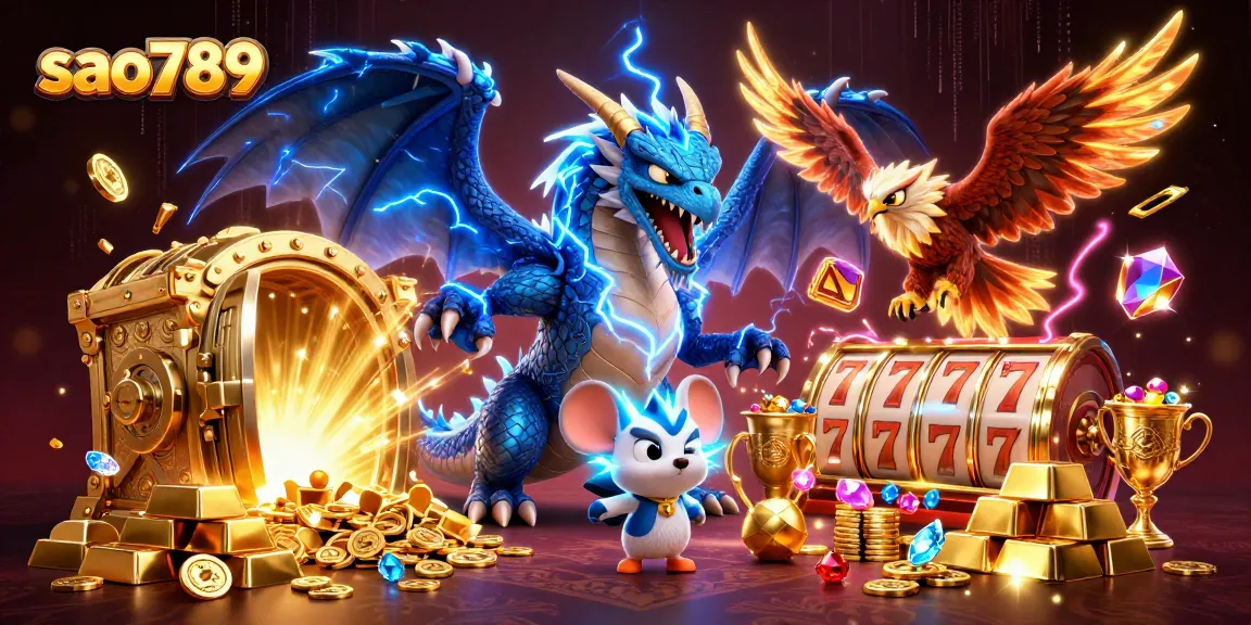 Sao789 delivers thrilling casino action with vibrant characters and sparkling treasure, showcasing online gambling excitement.