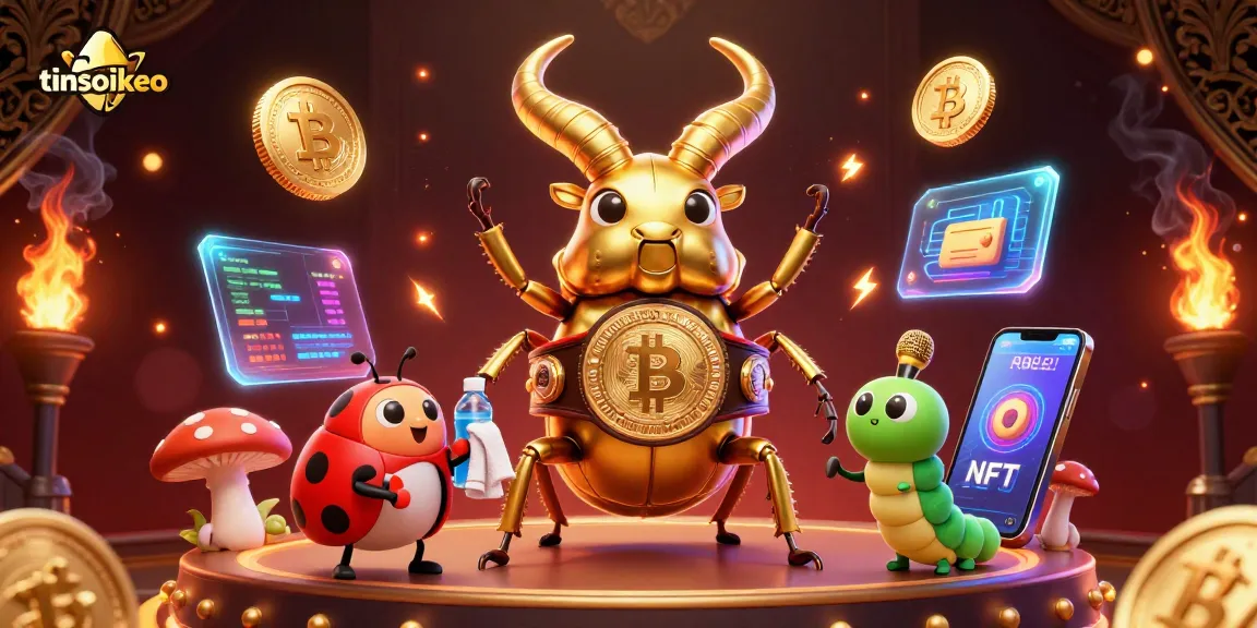 Engage with tinsoikeo through thrilling betting action, featuring vibrant 3D characters and crypto elements.