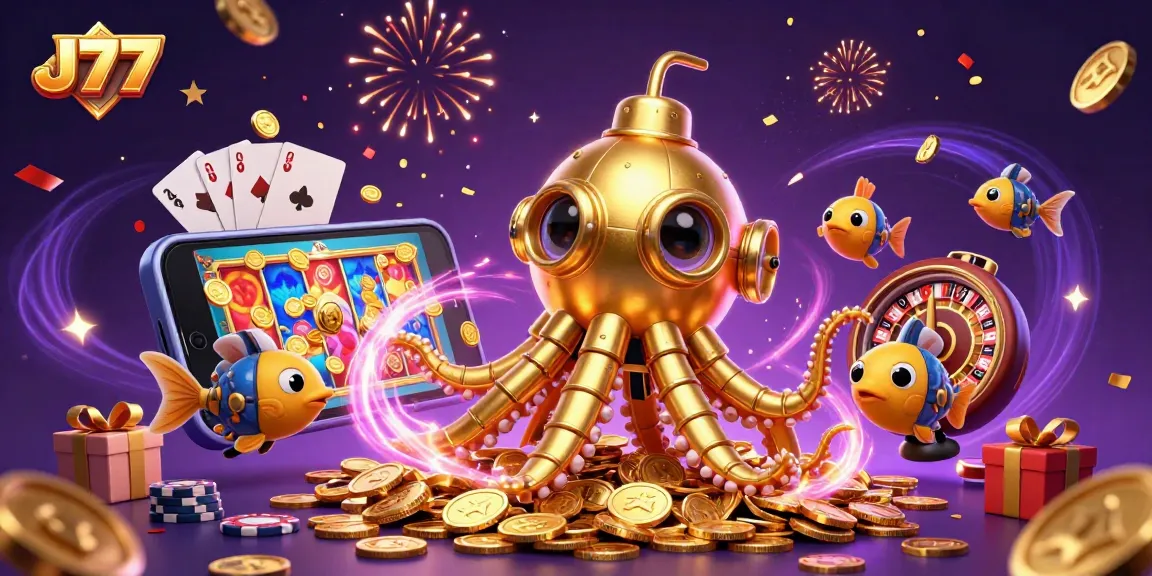 Experience thrilling gameplay at J77 with a vibrant scene of 3D characters amidst winning games.