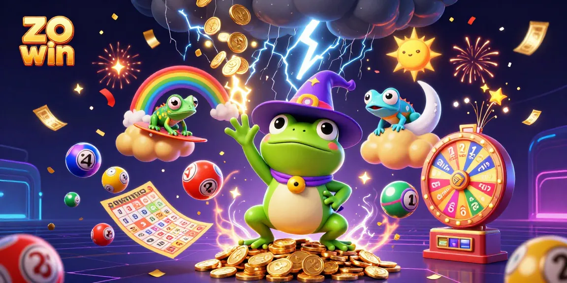 Experience the excitement of zo win with vibrant gambling elements and characters in an immersive digital illustration.