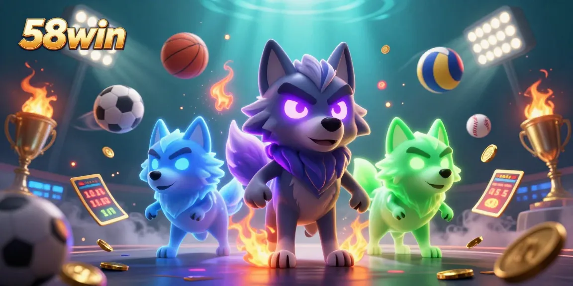 Engage with 58win's thrilling 3D cartoon scene showcasing competitive sports betting elements and vibrant casino ambiance.