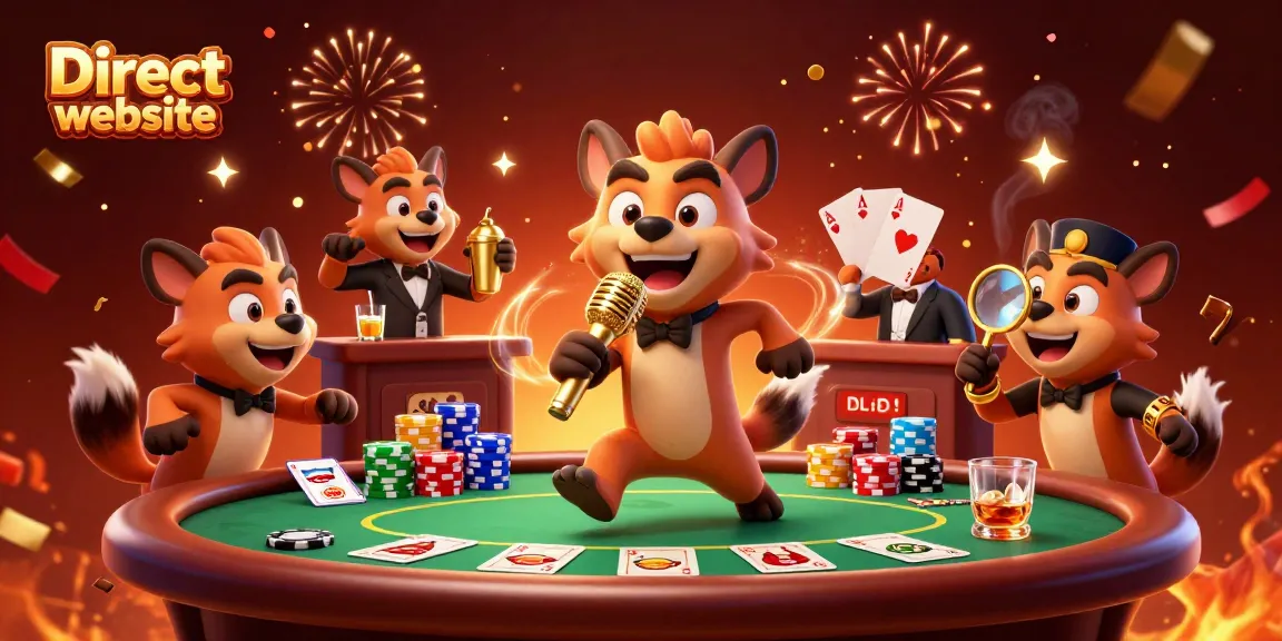 Engage in lively gambling action at the Direct website casino, featuring hyenas in a vibrant casino scene.