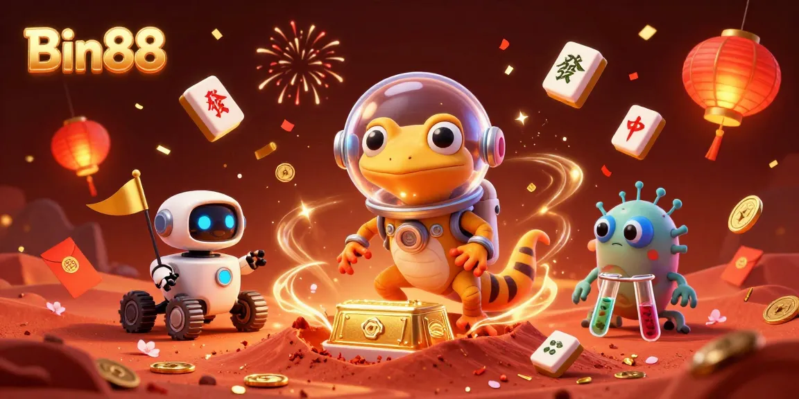 Celebrate thrilling wins at Bin88 with a vibrant Martian casino adventure illustration.