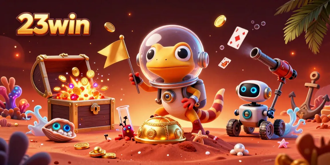 Experience the thrilling 23win casino adventure with colorful gems and dynamic gaming elements in this vibrant 3D scene.